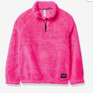 NWT CALVIN KLEIN PERFORMANCE HOT PINK TEDDY FUZZY FAUX FUR PULLOVER HOODIE